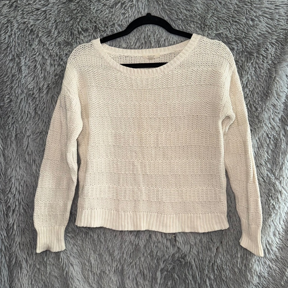 Caslon Petite XS Cream‎ Knit Crew Neck Long Sleeve Sweater Cozy Casual Top